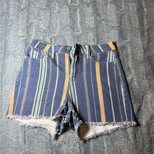 Judy Blue High Waist Striped Denim Fray Hem Shorts - Size Smal